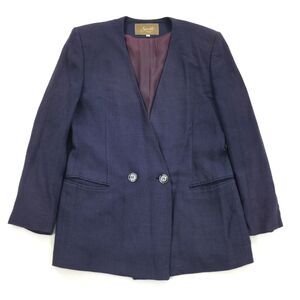 Saville V-Neck Double Breast One Button Blazer Size 12 Womens Navy Blue Career L